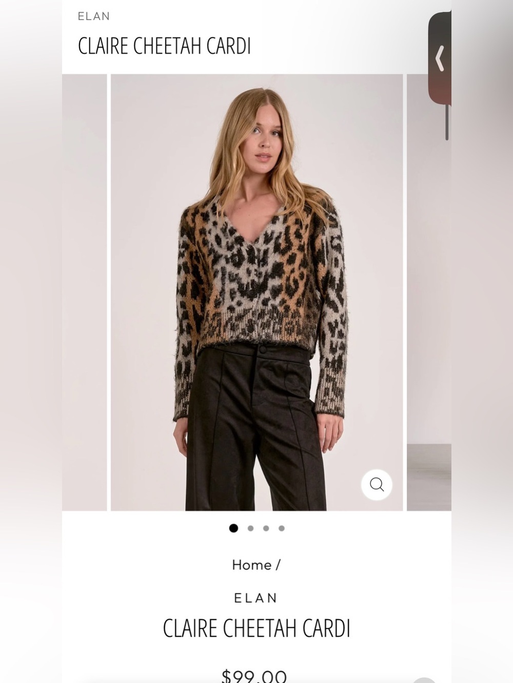 Elan Brown, Cream & Black Leopard V-Neck Sweater